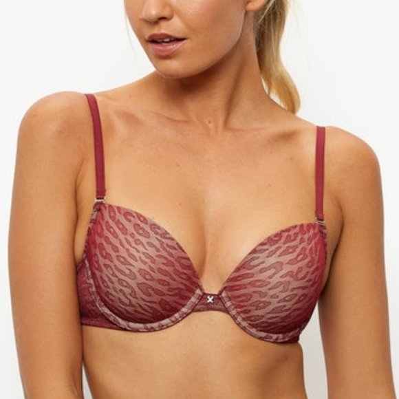 Frederick's Untameable Wine & Nude Push-up Bra & Mini G-String Set 32DD/S - Picture 2 of 4